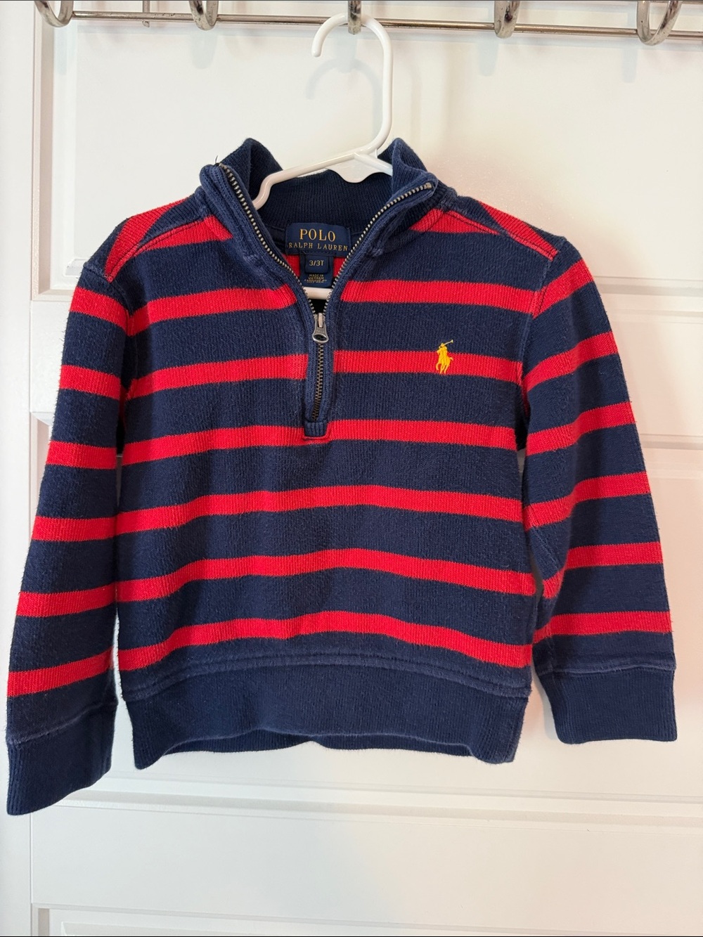 Polo by Ralph Lauren Navy & Red Striped Half-Zip Pullover